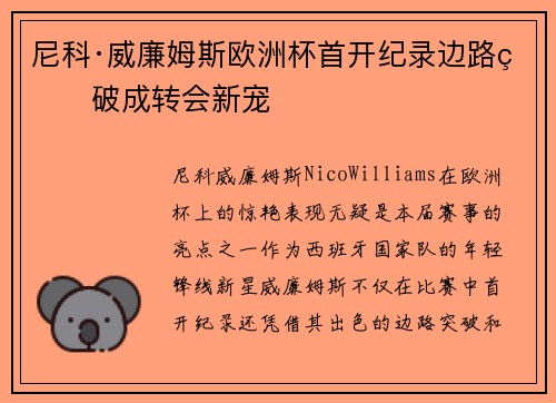 尼科·威廉姆斯欧洲杯首开纪录边路爆破成转会新宠 尼科·威廉姆斯欧洲杯首开纪录边路爆破成转会新宠